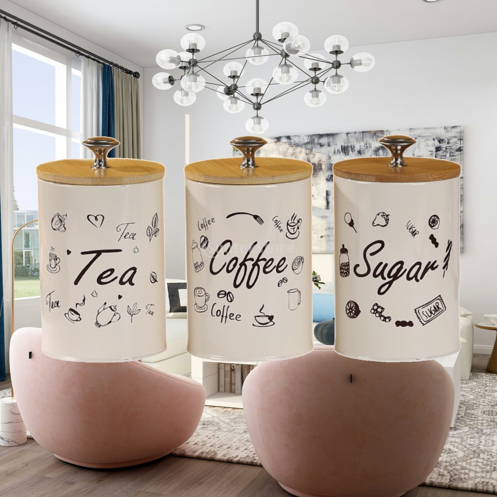 Coffee Tea And Sugar Canister Set - Zestaw pojemników na kawę, herbatę i
