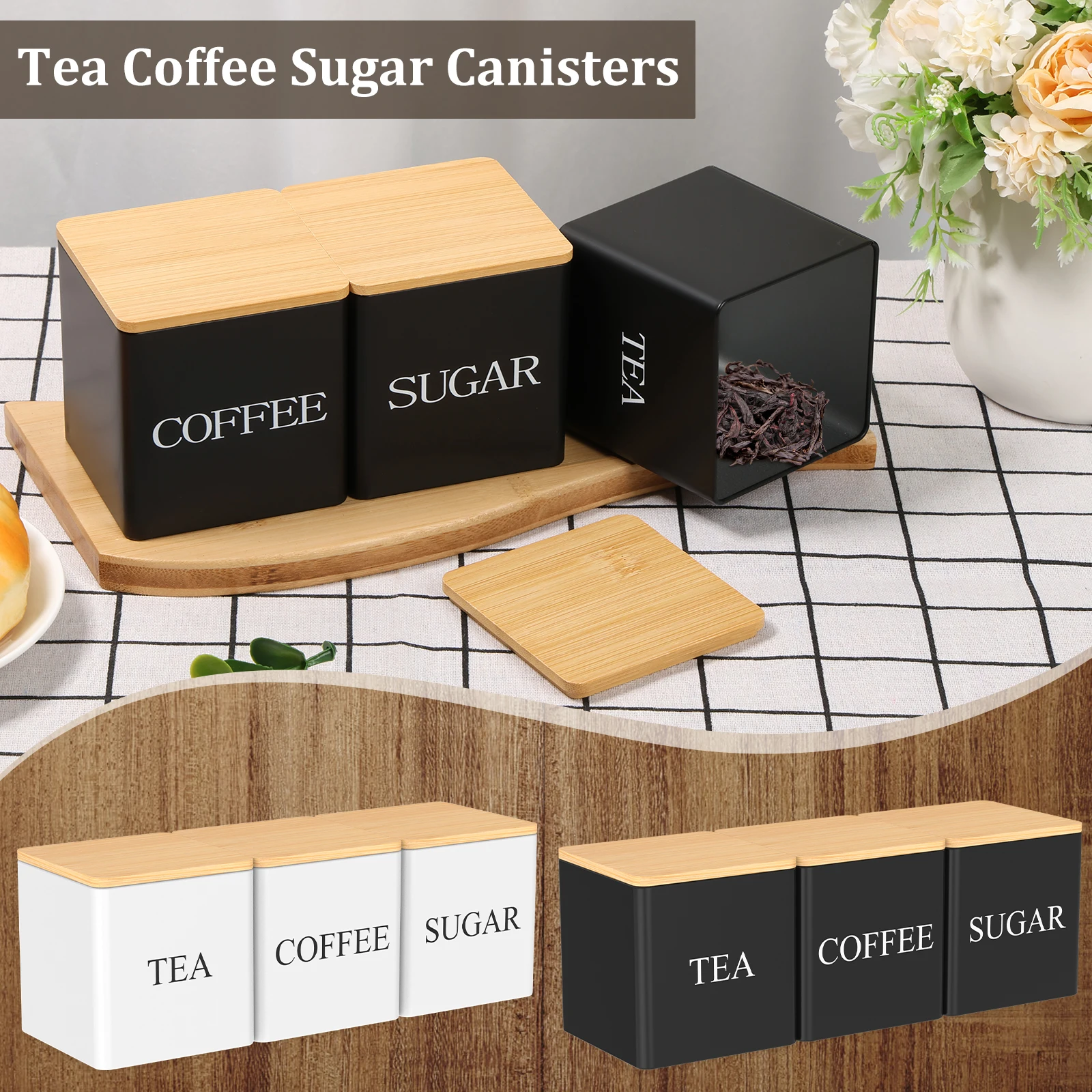 Coffee Tea And Sugar Canister Set - Zestaw 3 szt. pojemników na herbatę,