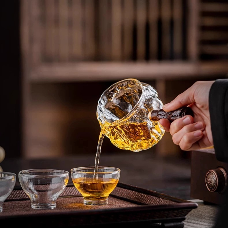Coffee Tea Decanter - Szklany dzbanek do herbaty, dekanter, drewniana