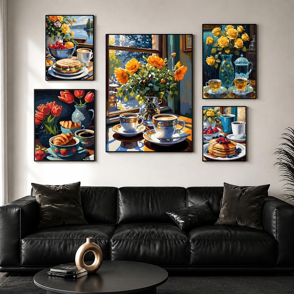 Plakat Naklejka Samoprzylepna  – Wallpaper Coffee And Tea recenzja i cena