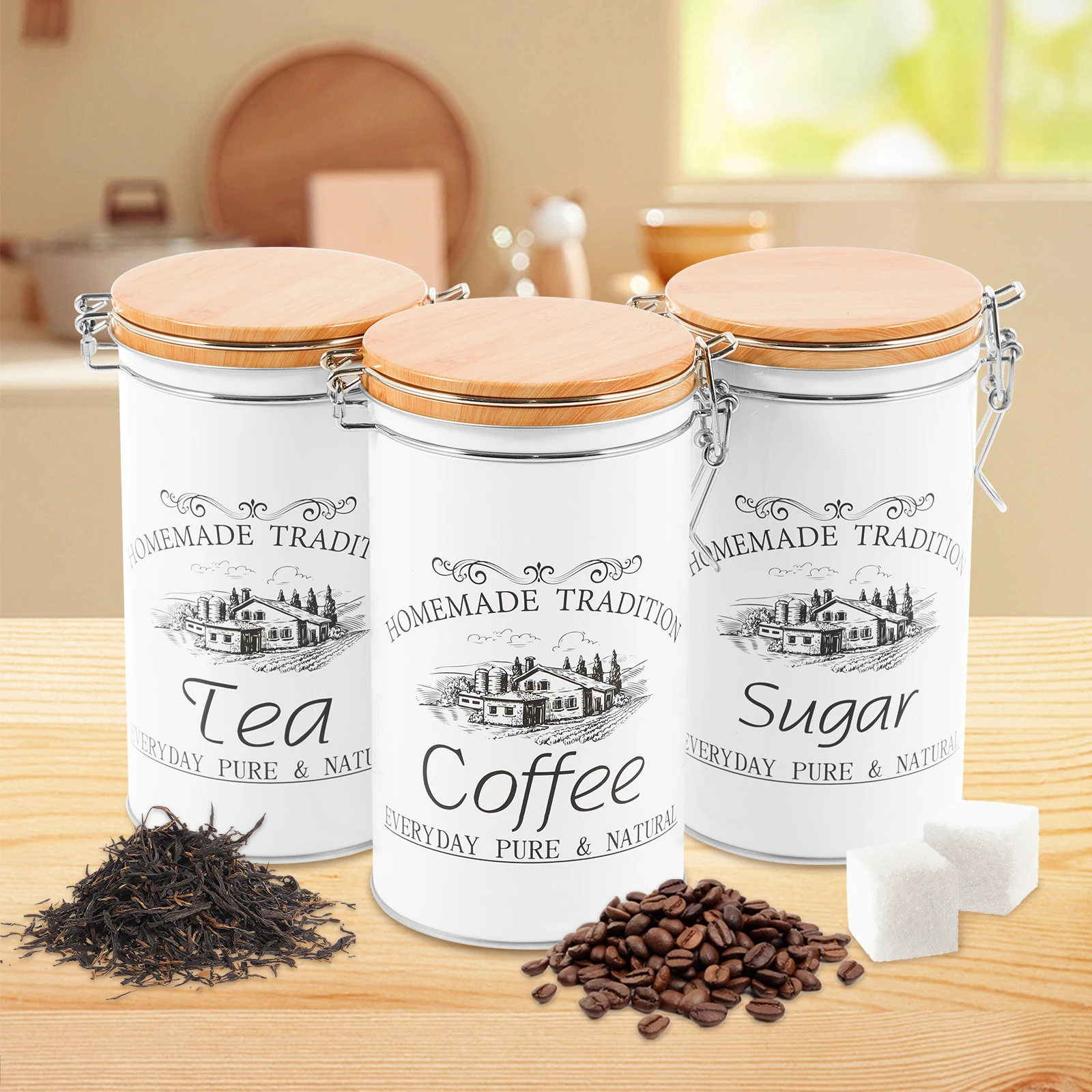 3 szt./zestaw Metalowe pojemni – Coffee Tea And Sugar Canister Set recenzja i cena